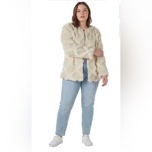 Dennis Basso Madison Ave Faux-Fur Jacket Ivory Diamond Pattern 1X